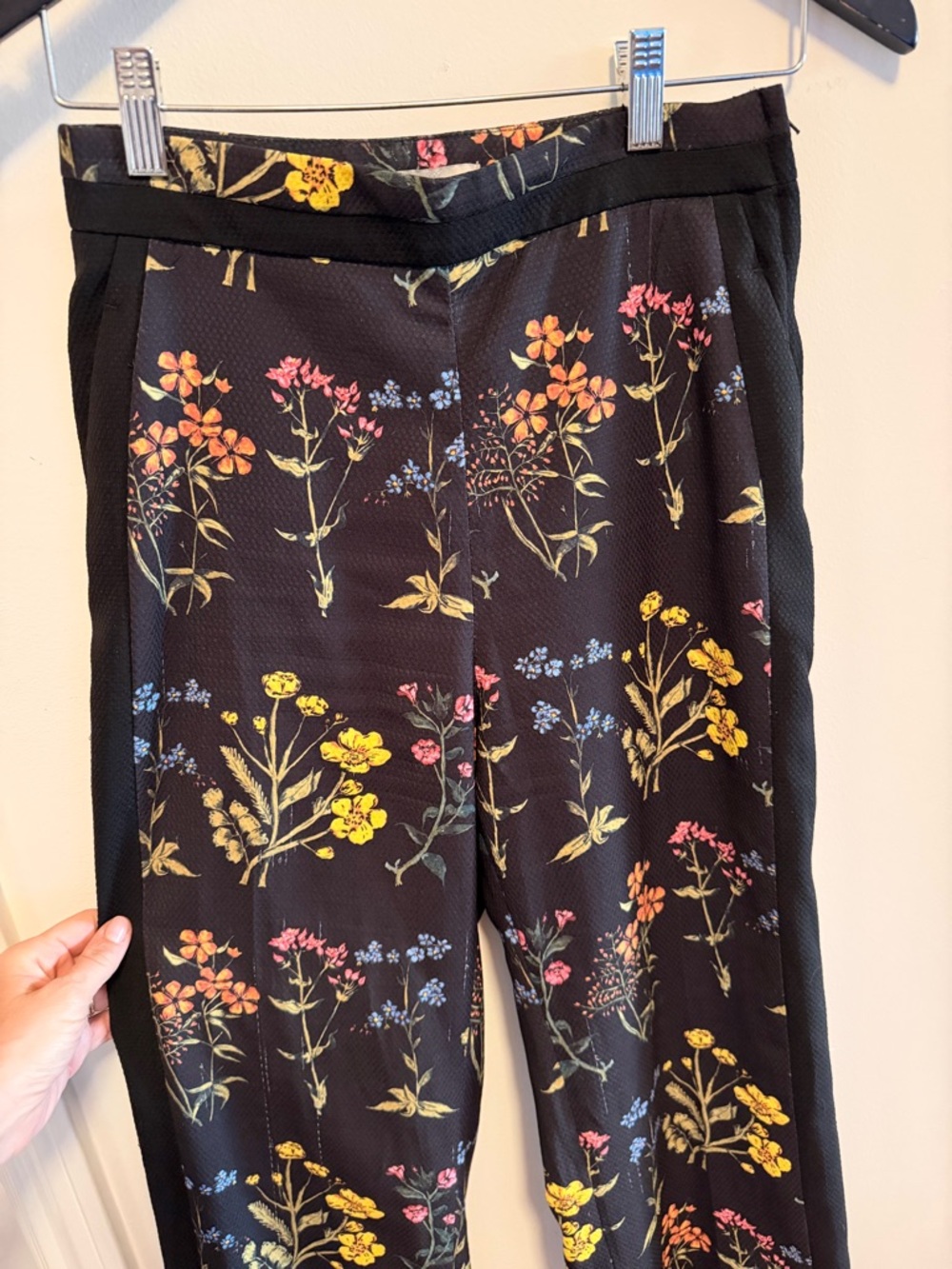 H&M Black Floral Print Pants with Multicolor Blooms